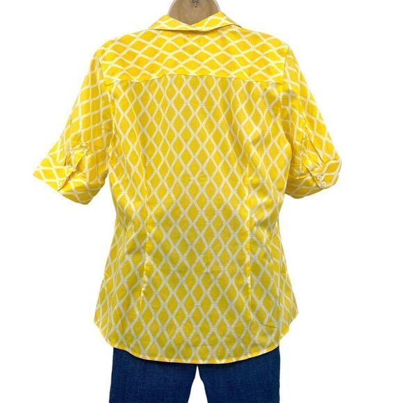 Talbots lattice Print Short Sleeve Blouse Yellow Size 10 - Picture 3 of 7